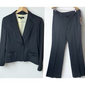 Anne Klein Women’s Black Pinstripe Pantsuit 14 Succession CEO Look 2 Piece Suit